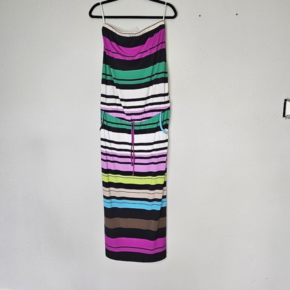 Jules & Jim Maternity Maxi Stripe Colorful Loungewear Dress Pockets Size S Small - Picture 1 of 12